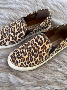 Steve Madden Tan and Black Leopard-Print Slip-On Sneakers
